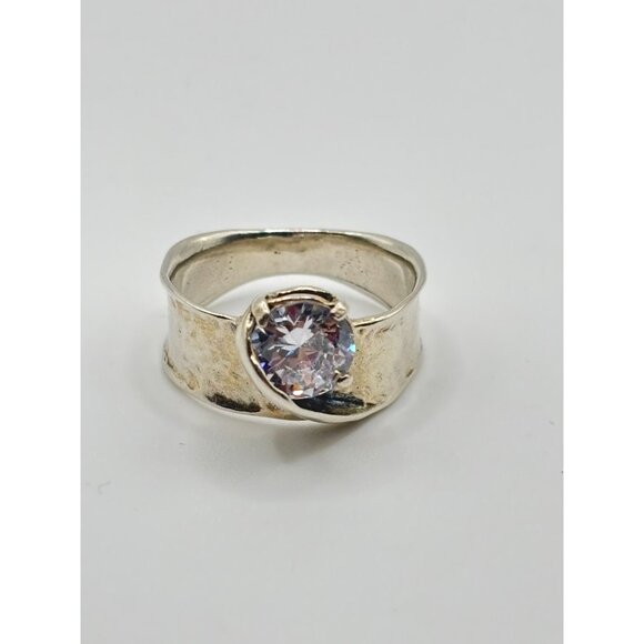 Noa Zuman Israel 925 Sterling Silver White Stone Hammered Ring Size 9 - Picture 1 of 11